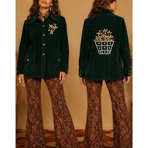 Vintage Maximum Corduroy button up Cottagecore 
sequins flowers back fairy L